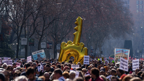 Imagen tomada durante las protestas por la vivienda Imagen tomada durante las protestas por la vivienda, este domingo, en Madrid.