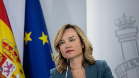 La ministra Portavoz, de Educación, Formación Profesional y Deportes, Pilar Alegría, durante la rueda de prensa tras el Consejo de Ministros, en el Palacio de la Moncloa La ministra Portavoz, de Educación, Formación Profesional y Deportes, Pilar Alegría, durante la rueda de prensa tras el Consejo de Ministros, en el Palacio de la Moncloa.