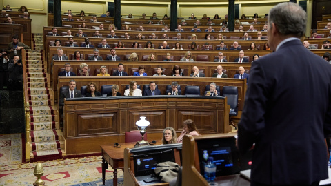 Alberto Núñez Feijóo El presidente del PP, Alberto Núñez Feijóo, interviene durante una sesión de control al Gobierno, en el Congreso de los Diputados.