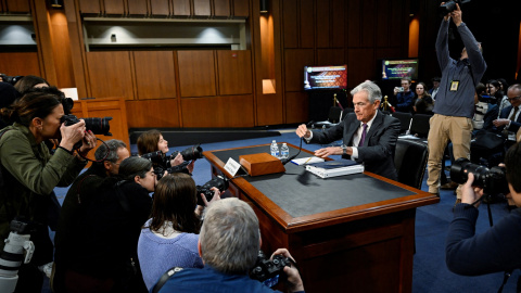 El presidente de la Reserva Federal (Fed), Jerome Powell, antes de su comparecencia en el Senado de EEUU.