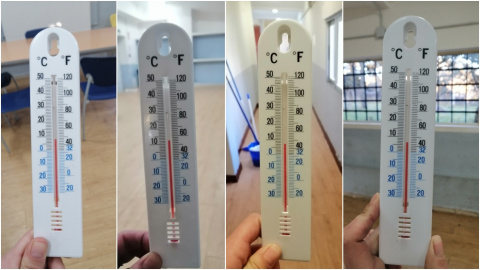 Imagen de un termómetro en el centro de menores de la Casa de Campo en varios días diferentes. En todos ellos, la temperatura está por debajo del mínimo obligatorio.