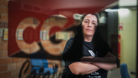 La secretària general de la CGT Catalunya, Montse Sánchez, a la seu nacional del sindicat.