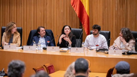 Mesa Redonda Izquierda Alernativa De izquierda a derecha, Estrella Galán, Pasquale Tridico, Leïla Chaibi, Kemal Bilmez y Virginia Pérez Alonso.