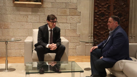 La reunió que Salvador Illa i Oriol Junqueras han celebrat aquest dissabte al Palau de la Generalitat.