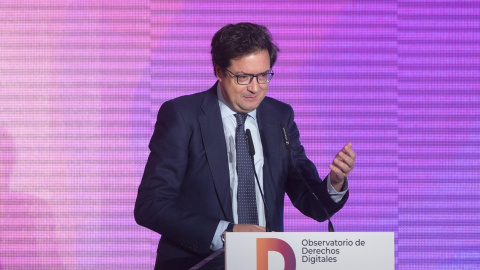 El ministro para la Transformación Digital, Óscar López, interviene durante la clausura del acto de presentación del Observatorio de Derechos Digitales El ministro para la Transformación Digital, Óscar López, interviene durante la clausura del acto de presentación del Observatorio de Derechos Digitales.