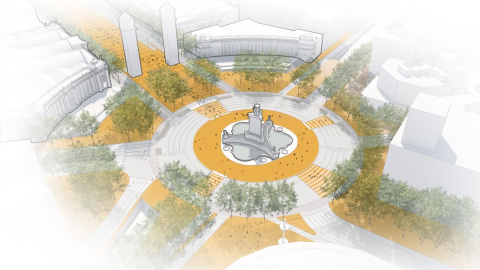 Render de com seria el nou eix de vianants a la plaça Espanya