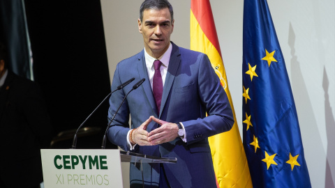 El presidente del Gobierno, Pedro Sánchez, interviene durante la clausura del acto de entrega de los 'XI Premios Cepyme 2024', a 5 de marzo de 2025