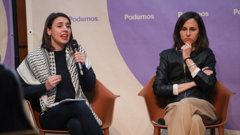 La secretaria política de Podemos y eurodiputada, Irene Montero y la secretaria general de Podemos y diputada, Ione Belarra. La secretaria política de Podemos y eurodiputada, Irene Montero y la secretaria general de Podemos y diputada, Ione Belarra.
