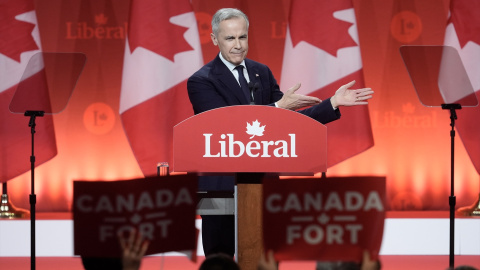 El líder liberal Mark Carney pronuncia su discurso de victoria, en Ottawa, a 9 de marzo de 2025. El líder liberal Mark Carney pronuncia su discurso de victoria, en Ottawa, a 9 de marzo de 2025.
