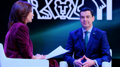 El presidente de Andalucía, Juan Manuel Moreno Bonilla, en una entrevista en Canal Sur.