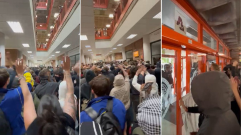 Capturas de vídeo de la protesta contra Espinosa de los Monteros, en la Universidad Complutense de Madrid.