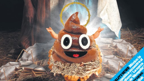 revista mongolia Hazte Oír denuncio esta portada de la revista 'Mongolia' con un excremento en un belén.