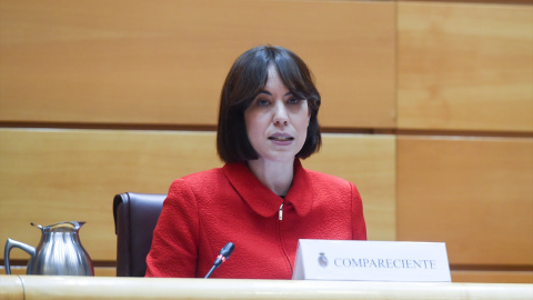 La ministra de Ciencia, Innovación y Universidades, Diana Morant, comparece ante la Comisión de Ciencia, Innovación y Universidades, en el Senado, a 31 de marzo de 2025, en Madrid (España).