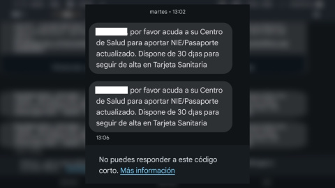 Imagen del SMS enviado desde la Consejería de Sanidad de la Comunidad de Madrid. Imagen del SMS enviado desde la Consejería de Sanidad de la Comunidad de Madrid.
