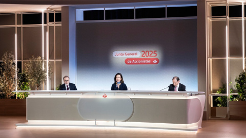 Vista de la junta de accionistas de Banco Santander, celebrada únicamente en formato 'online'. Vista de la junta de accionistas de Banco Santander, celebrada únicamente en formato 'online'.