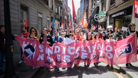 Imagen de archivo de una marcha del sindicalismo de clase asturiano para pedir la libertad de las sindicalistas condenadas.