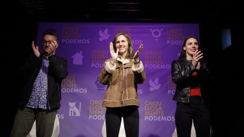Ione Belarra, Irene Montero Medrano, Belarra y Montero durante un acto de Podemos en Barcelona. Imagen de archivo.