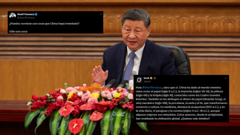 67f65bcd97c73.r_d.960-302-5824 Collage en el que aparece el presidente de China, Xi Jinping, a 28 de marzo de 2025, junto a unos post de la red social X.
