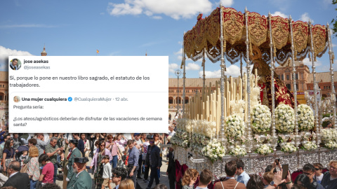 Procesión de Semana Santa junto a un tuit sobre las vacaciones.