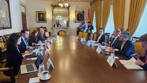 El ministro de Economía, Comercio y Empresa, Carlos Cuerpo, durante su visita a Washington para reunirse con el secretario del Tesoro de EE.UU., Scott Bessent.