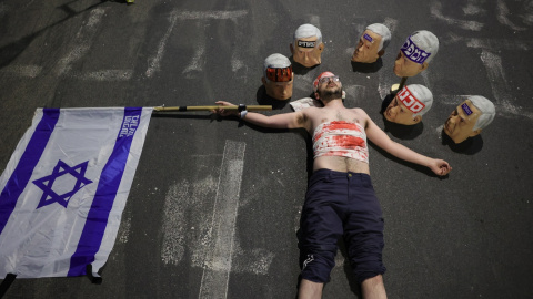 Israel Hamás Protesta en Tel Aviv a favor del intercambio de rehenes y presos entre Israel y Hamás.