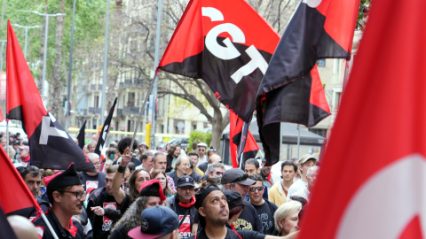 La manifestació de CGT Barcelona que ha arrencat a Jardinets de Gràcia de la capital catalana.