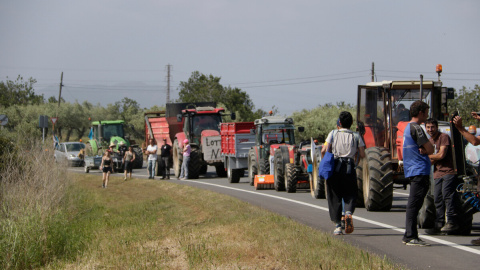 Marxa lenta a la carretera T-323, contra el projecte de Lotte a Mont-roig del Camp.