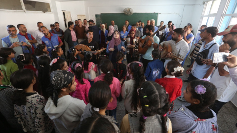 Imagen de archivo del evento "Paz para Gaza" en la Escuela Preparatoria Nuseirat de la UNRWA, en el centro de la Franja, a 31 de octubre de 2024.
