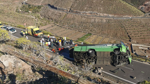 ca3303a776a02d6c74998a27625fc06b75723430 Imagen del estado del autobús tras el accidente sufrido en San Sebastián de La Gomera, a 13 de mayo de 2025.