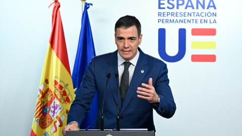 El presidente del Gobierno, Pedro Sánchez, en una intervención ante los medios en Bruselas el pasado 19 de diciembre.