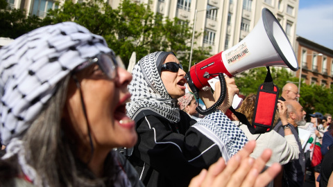 Varias personas durante una concentración propalestina frente al Congreso de los Diputados, a 20 de mayo de 2025, en Madrid. Varias personas durante una concentración propalestina frente al Congreso de los Diputados, a 20 de mayo de 2025, en Madrid.