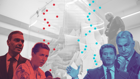 Auge de las derechas en los parlamentos de la UE En la izquierda, el presidente del Gobierno español, Pedro Sánchez (PSOE) y la primera ministra danesa Mette Frederiksen (Socialdemokratiet). A la derecha, el líder de la extrema derecha, André Ventura (Chega!) y el primer ministro de Hungría, Viktor Orbán (Fidesz)