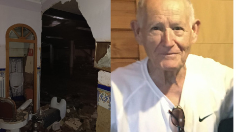 Tarjeta Horizontal Gracias por tu Compra Doodle Colorido Imagen de cómo quedó la casa de Alfonso tras el paso de la DANA, concretamente la estancia que tenía destinada a su barbería.