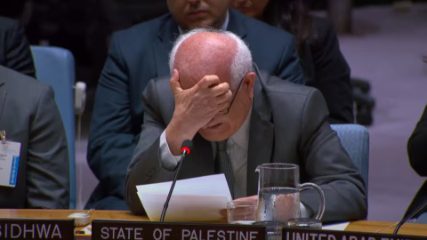 riyadllora Riyad Mansour, representante de Palestina ante la ONU, rompe a llorar al hablar de Gaza.