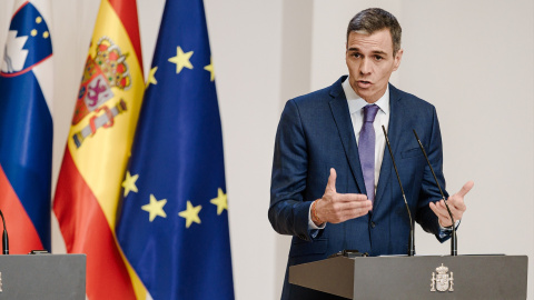 El presidente del Gobierno, Pedro Sánchez, ofrece una rueda de prensa tras un encuentro con el primer ministro de la República de Eslovenia, Robert Golob, en el Palacio de la Moncloa, a 29 de mayo El presidente del Gobierno, Pedro Sánchez, ofrece una rueda de prensa tras un encuentro con el primer ministro de la República de Eslovenia, Robert Golob, en el Palacio de la Moncloa, a 29 de mayo.