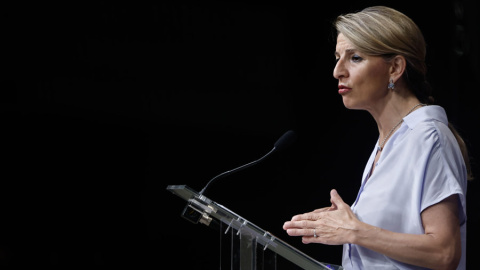 La vicepresidenta segunda, Yolanda Díaz, este jueves en el Ministerio de Trabajo.