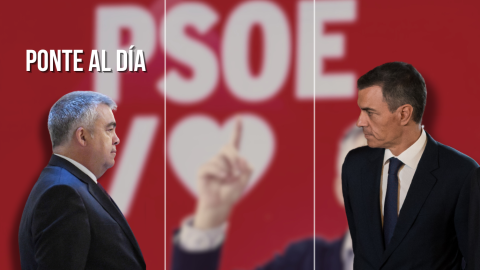 Fotomontaje de Santos Cerdán y Pedro Sánchez. Fotomontaje de Santos Cerdán y Pedro Sánchez.