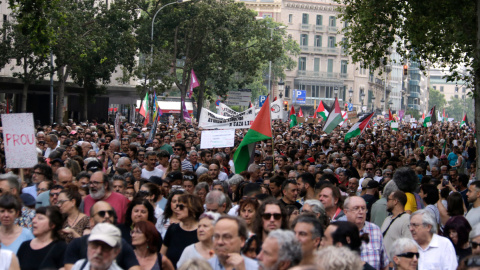 Palestina (1) La ronda de Sant Pere, plena de gom a gom en la manifestació en solidaritat amb Palestina i contra "el genocidi" d'Israel.