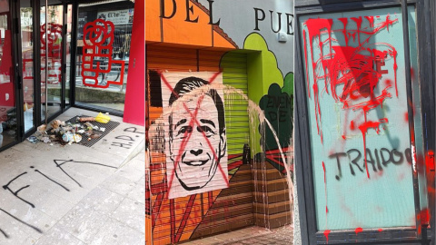 Imágenes de las pintadas en las sedes del PSOE de Cantabria, Cuenca y Coslada. Imágenes de las pintadas en las sedes del PSOE de Cantabria, Cuenca y Coslada.