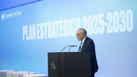 El presidente de la fundación 'La Caixa', Isidre Fainé,  durante la presentación del nuevo Plan Estratégico de la entidad.