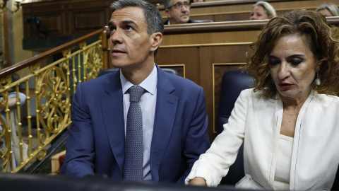 8e731d7c5b12c64c3efc4a496f96ce7871e378c5w El presidente del Gobierno, Pedro Sánchez y la vicepresidenta primera, María Jesús Montero, al inicio de la sesión de control al Ejecutivo que se celebra este miércoles en el Congreso. EFE/ Chema Moya
