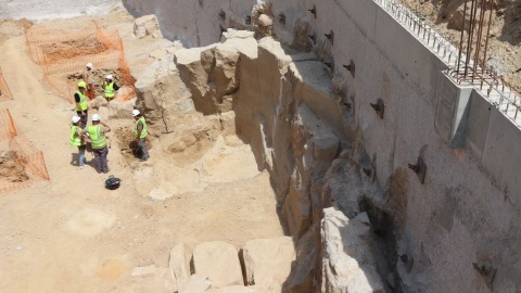 Part de la pedrera d'època romana que ha quedat al descobert en una intervenció arqueològica durant les obres d'un edifici a Montjuïc, Barcelona Part de la pedrera d'època romana que ha quedat al descobert en una intervenció arqueològica durant les obres d'un edifici a Montjuïc, Barcelona
