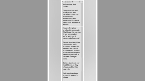 Pantallazo de los mensajes de Mark Rutte a Donald Trump, que ha publicado en Truth Social.