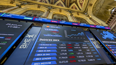 Paneles informativos de la Bolsa de Madrid. Paneles informativos de la Bolsa de Madrid.