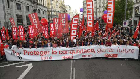 Manifestación con los sindicatos mayoritarios por el Día del Trabajador, a 1 de Mayo de 2025, en Madrid.