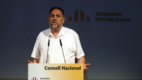 El president d'ERC, Oriol Junqueras, intervé en el Consell Nacional del partit a Bellpuig.