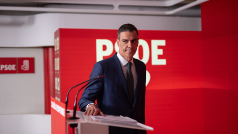 El secretario general del PSOE y presidente del Gobierno, Pedro Sánchez, durante una rueda de prensa, en la sede del PSOE de la calle Ferraz, a 16 de junio El secretario general del PSOE y presidente del Gobierno, Pedro Sánchez, durante una rueda de prensa, en la sede del PSOE de la calle Ferraz, a 16 de junio.
