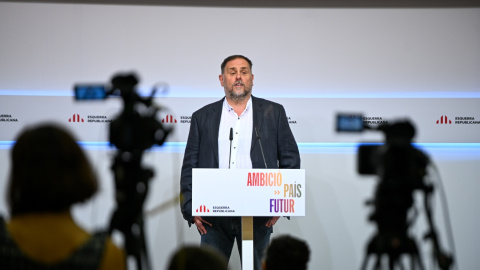 Oriol Junqueras, en la roda de premsa d'aquest dissabte a la seu d'ERC.