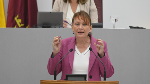 La portavoz de Podemos en la Asamblea Regional de Murcia, María Marín, en la Asamblea Regional el 7 de julio de 2023.