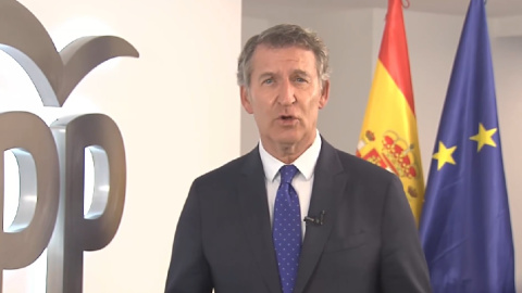 El líder del PP, Alberto Núñez Feijóo, en su declaración sobre Torre Pacheco. El líder del PP, Alberto Núñez Feijóo, en su declaración sobre Torre Pacheco.